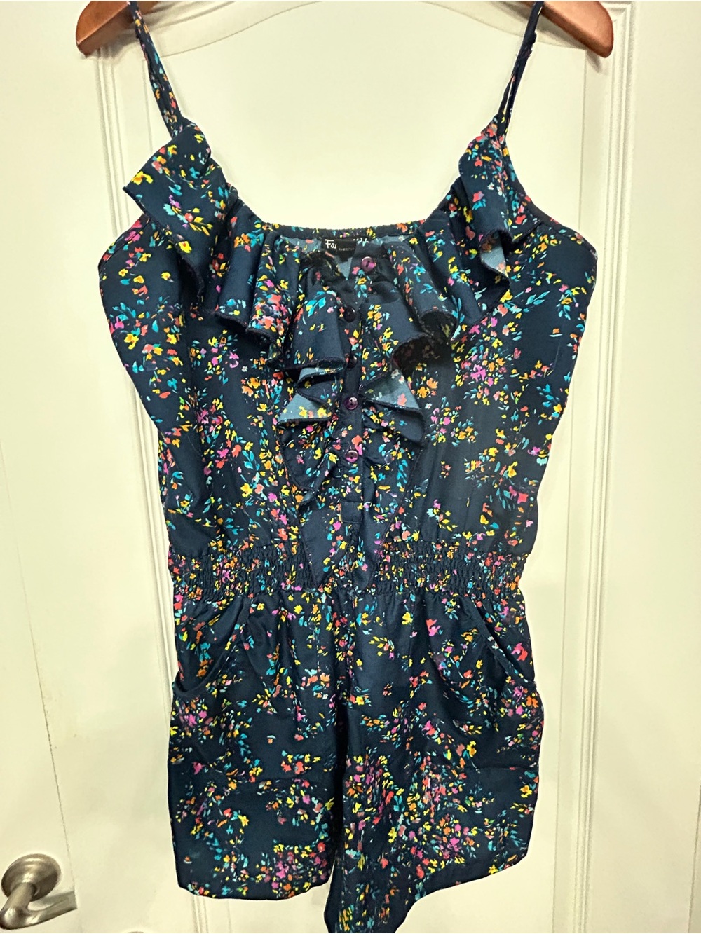Women’s Navy Floral Ruffle Romper